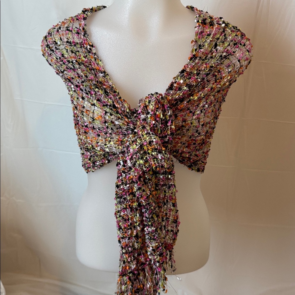 Pink Brown Green Fancy Ribbon Scarf Confetti Classic Accessory Multi colored - Picture 2 of 15
